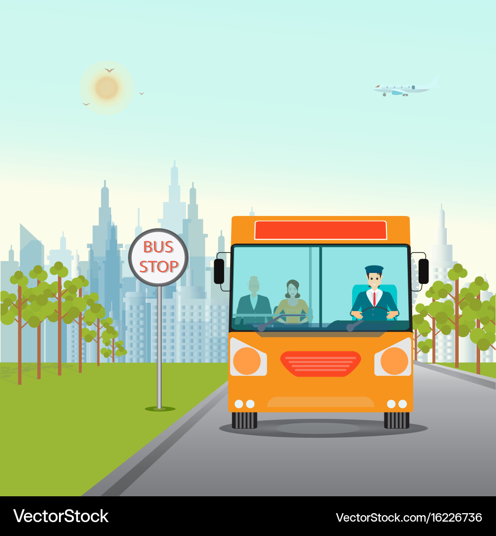 Bus with bus driver and passenger inside Vector Image