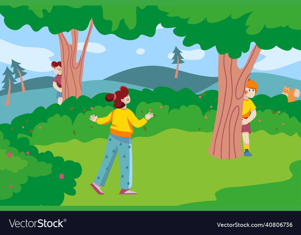 Children playing hide and seek at the park Vector Image