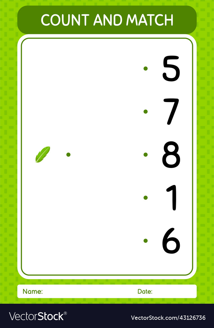 Count and match game with banana leaf worksheet vector image Count and match game with banana leaf worksheet