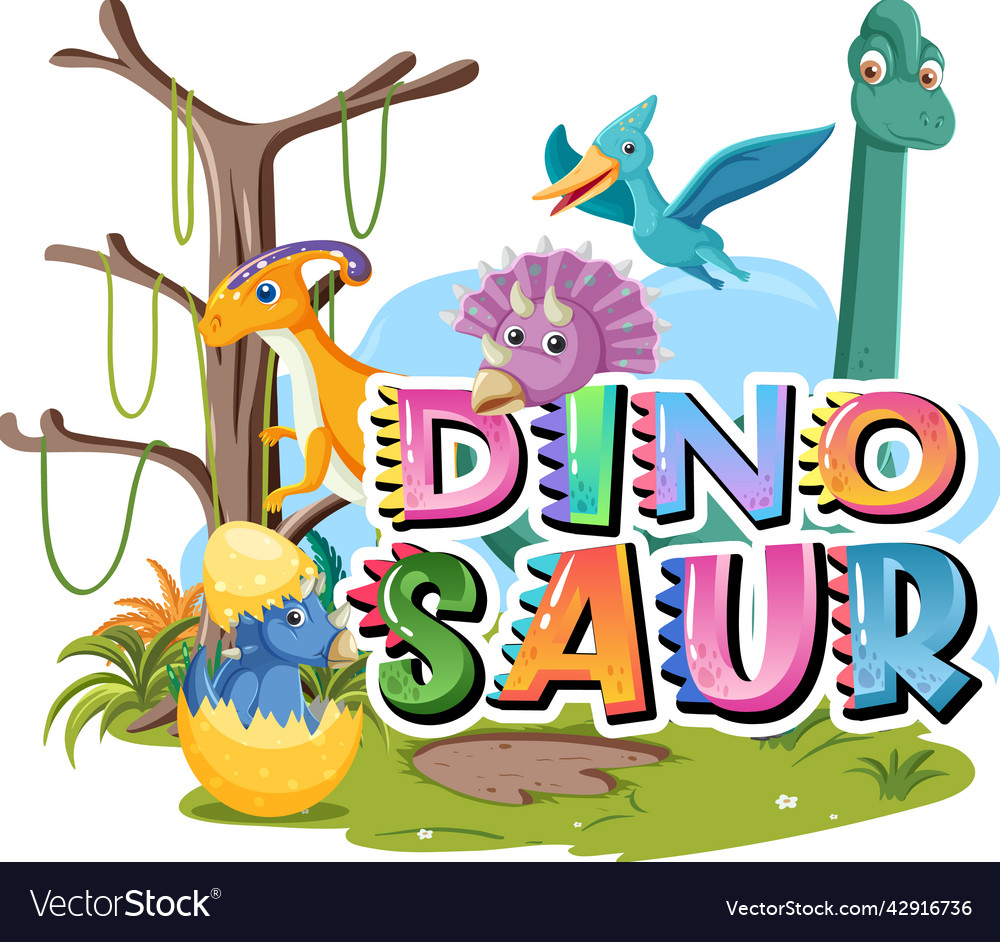 Dinosaur word logo with various dinosaurs Vector Image