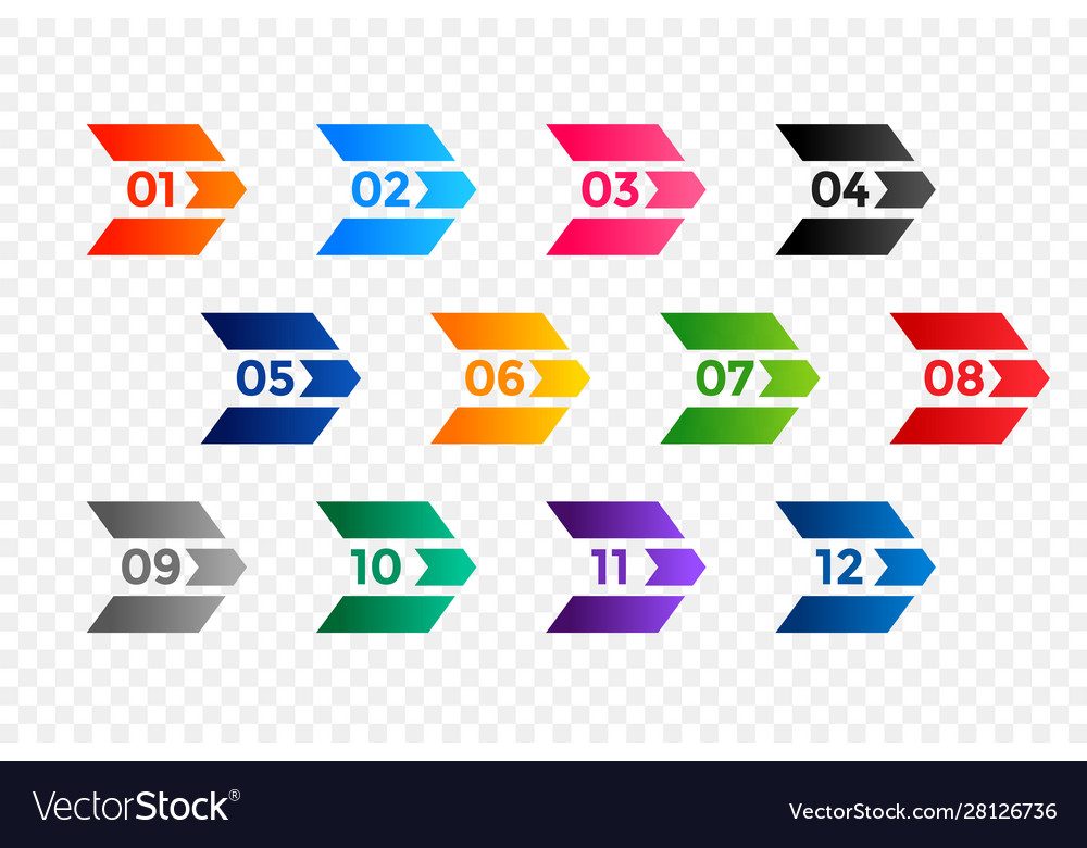 Direction bullet point numbers from one to twelve Vector Image Direction bullet point numbers from one to twelve