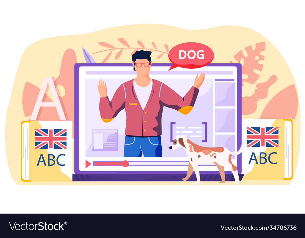 English lesson on screen a computer learn vector image English lesson on screen a computer learn
