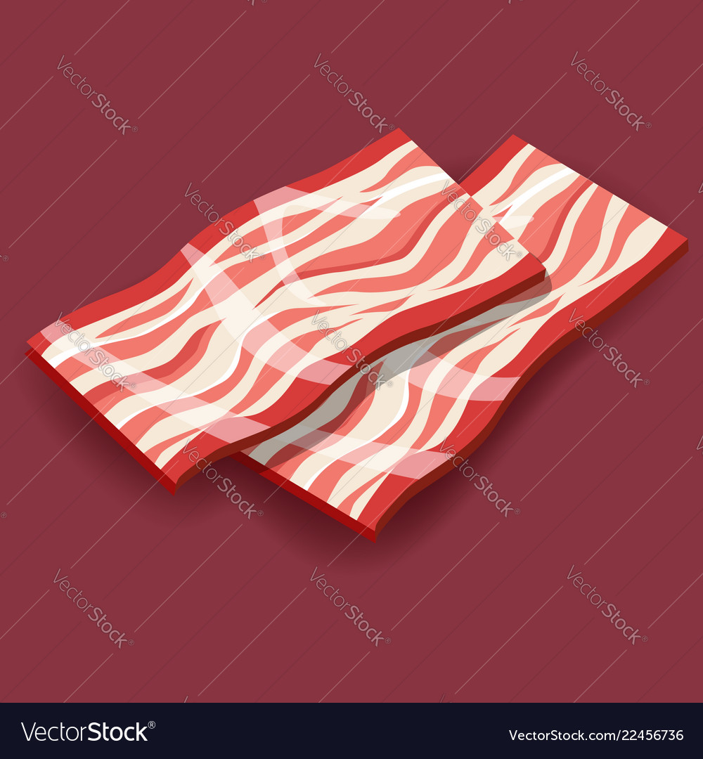Fresh sliced bacon isolated on red vector image Fresh sliced bacon isolated on red