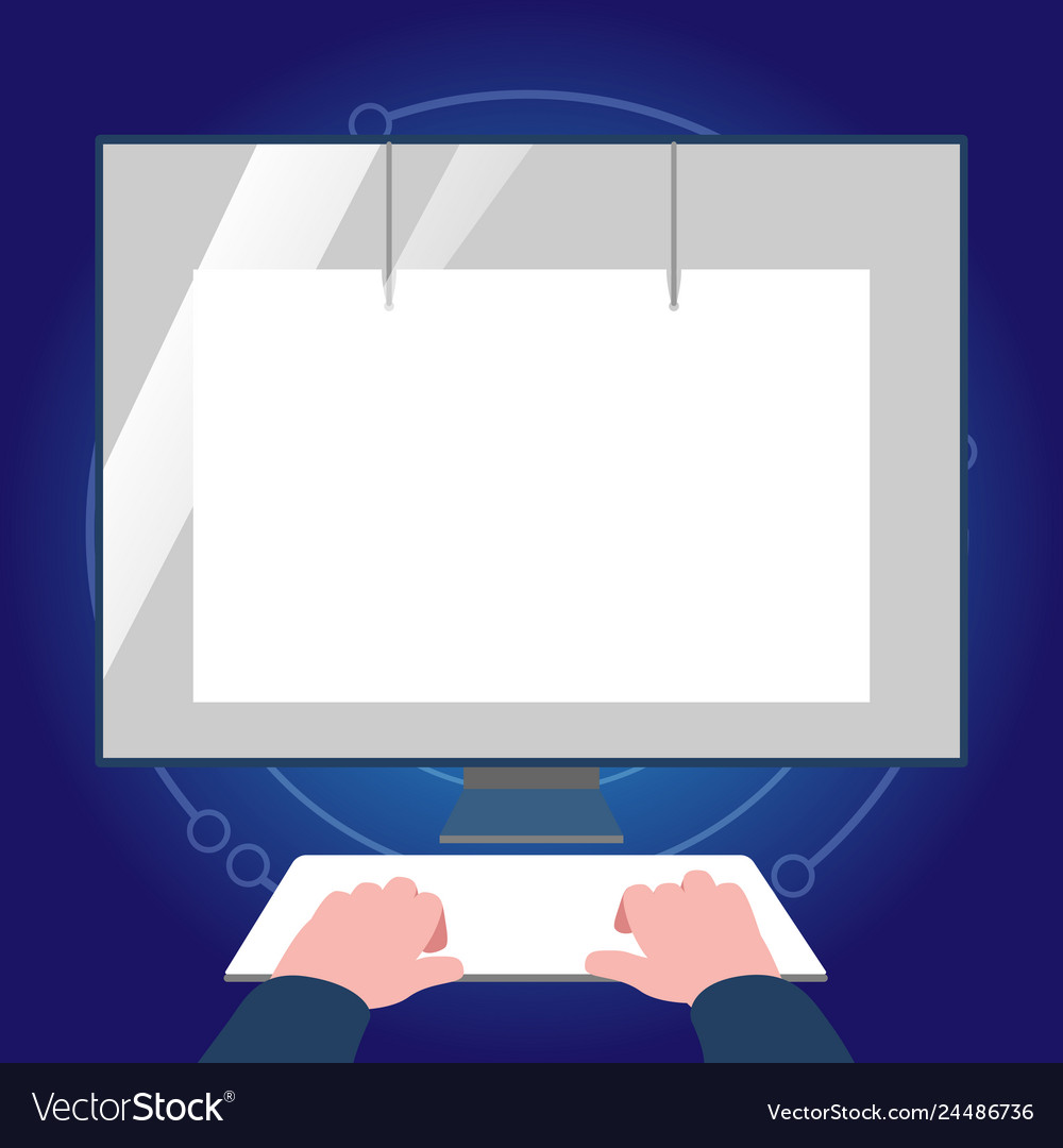 Hands on mock up keyboard facing blank white vector image Hands on mock up keyboard facing blank white
