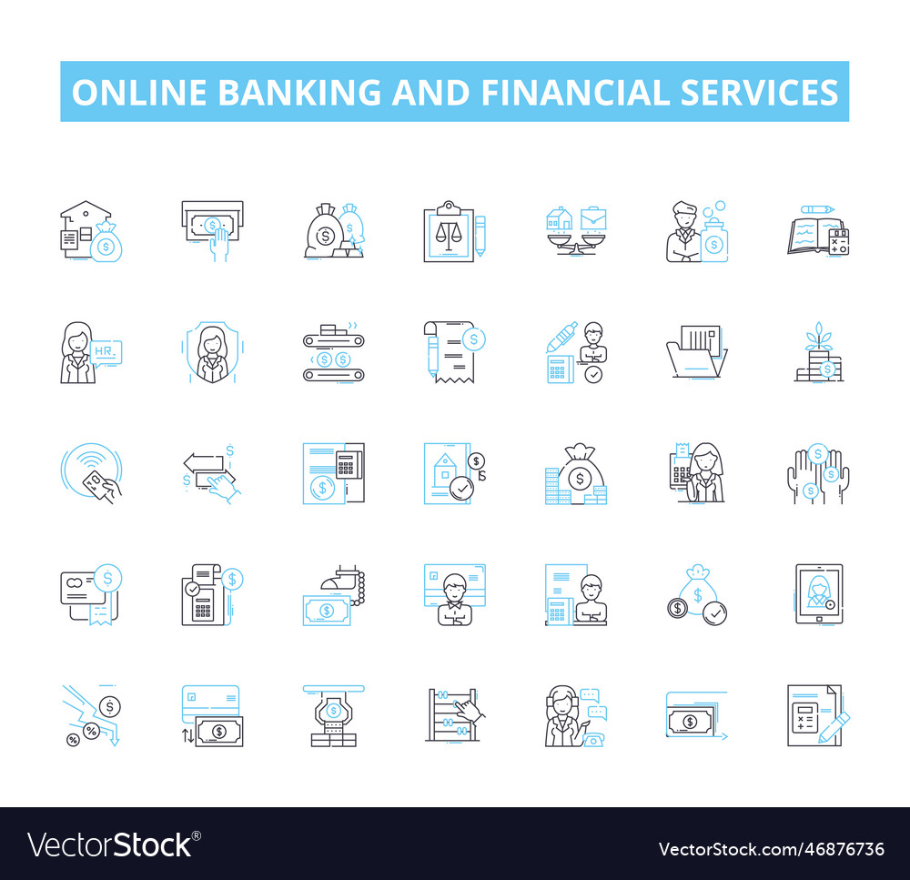 Online banking and financial services linear icons vector image Online banking and financial services linear icons