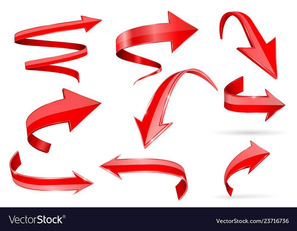 Red 3d shiny arrows set of curved icons