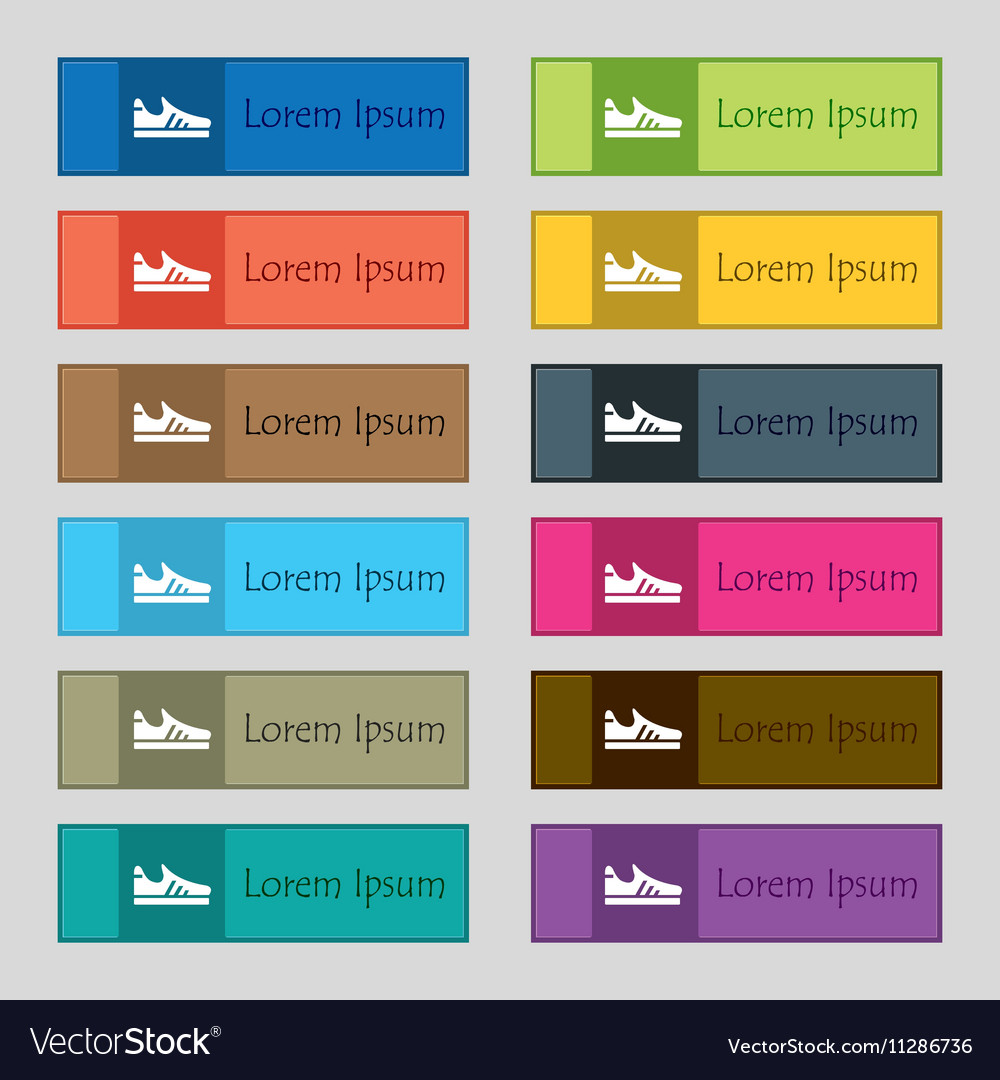 Running shoe icon sign set of twelve rectangular