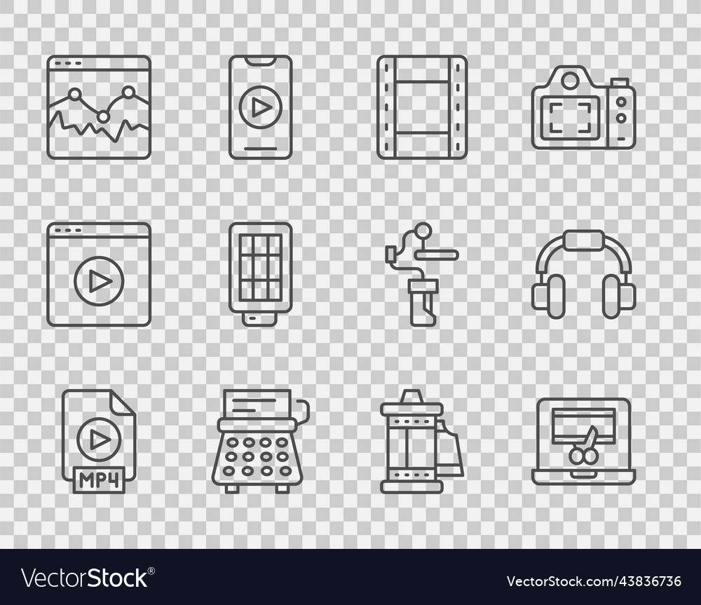 Set line mp4 file document video recorder vector image Set line mp4 file document video recorder