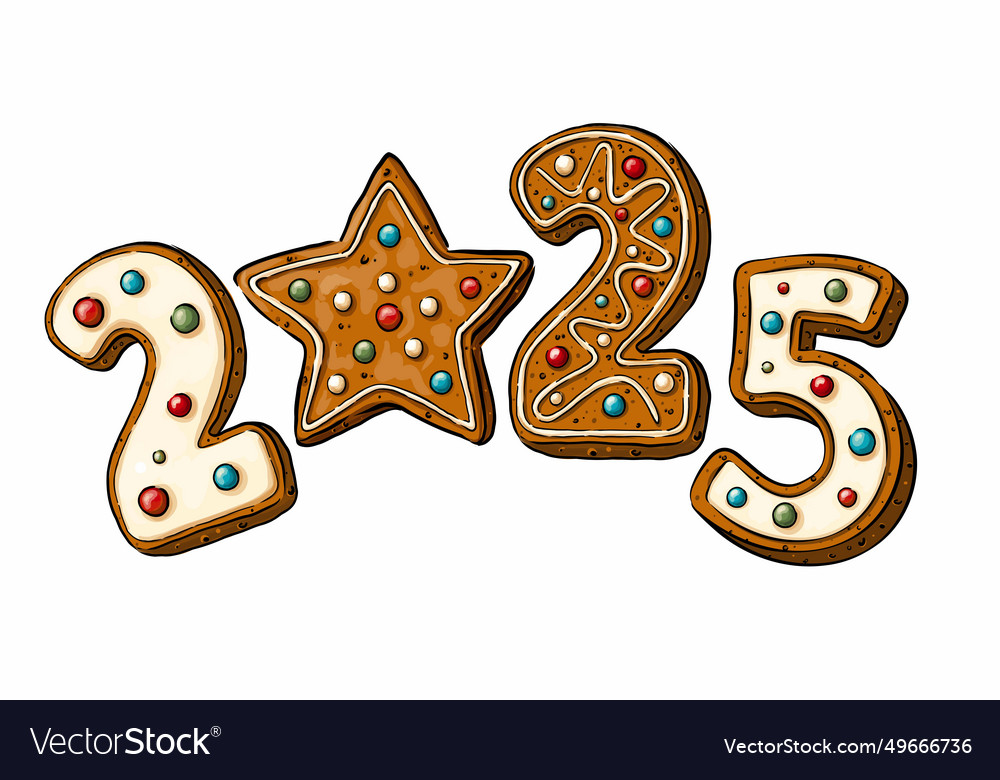 Text 2025 in gingerbread style with multi-colored Vector Image Text 2025 in gingerbread style with multi-colored