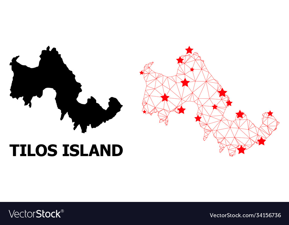 Wire frame polygonal map tilos island with red