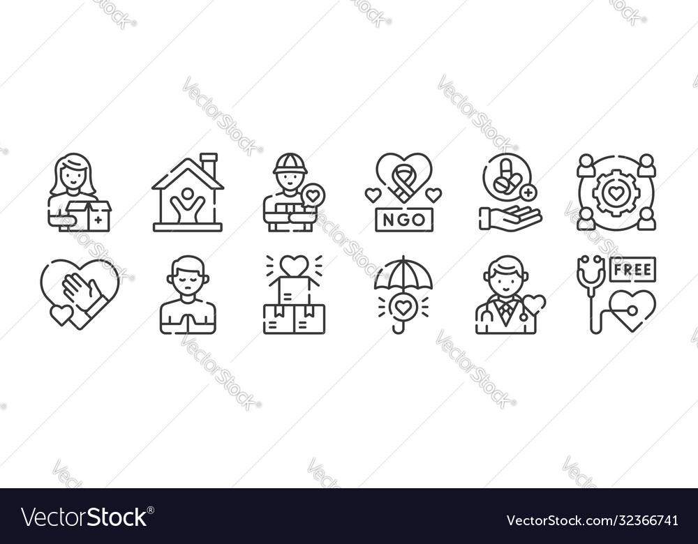 12 set linear kindness icons thin outline Vector Image 12 set linear kindness icons thin outline