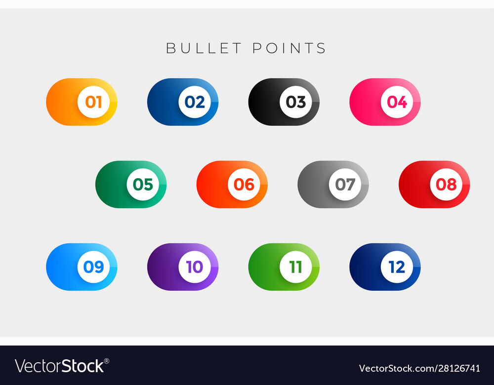 Bullet points numbers in button style from one