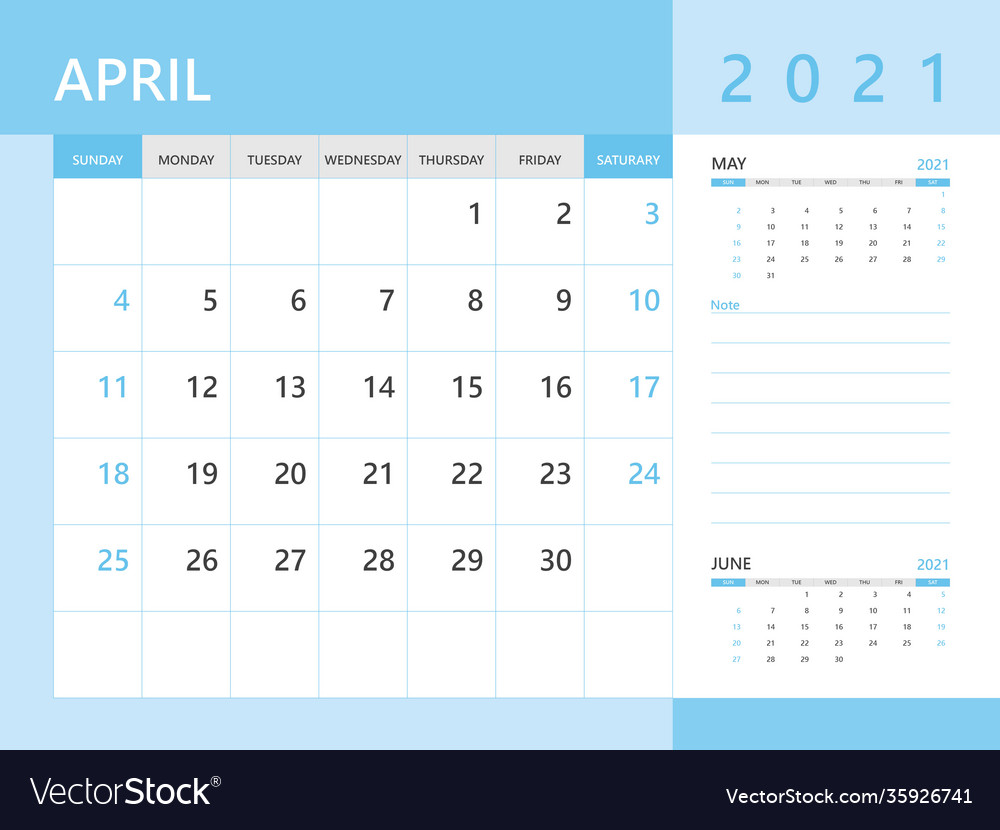 Calendar 2021 template april year