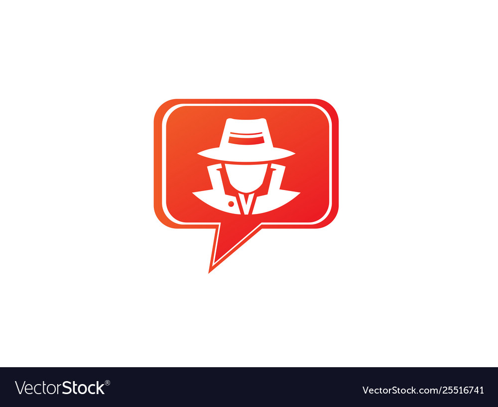 Detective Spion mit Hut in einem Chat-Symbol für Logo