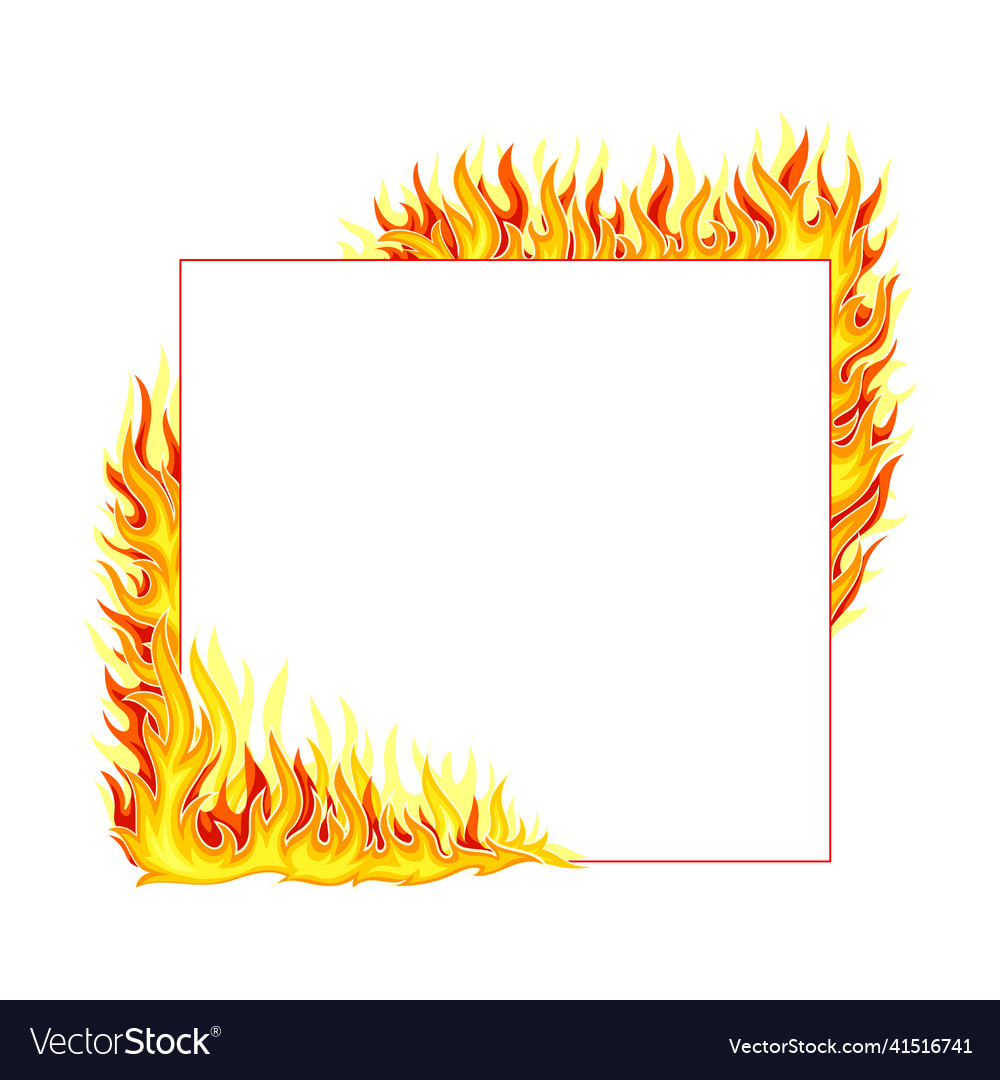 Fire square frame with hot burning tongue of flame