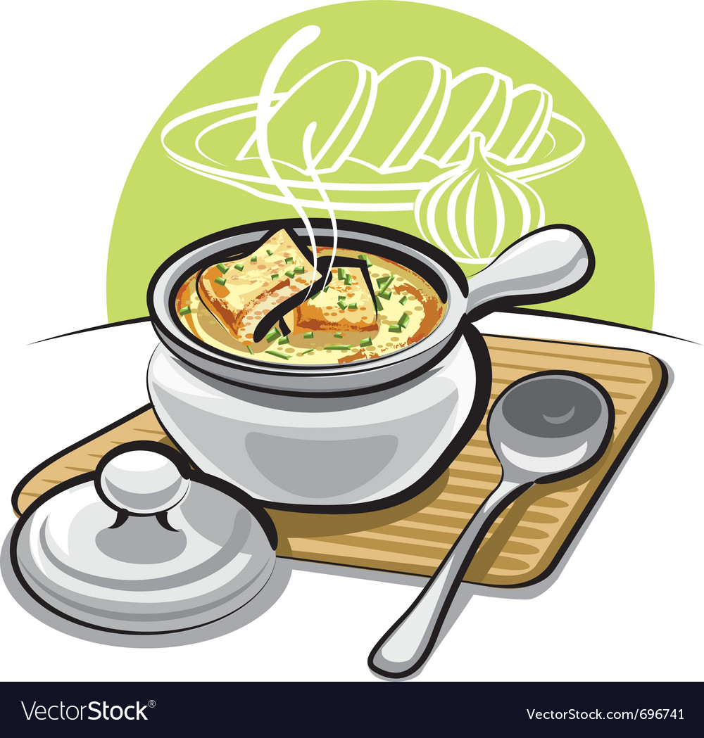 French onion soup with croutons Royalty Free Vector Image