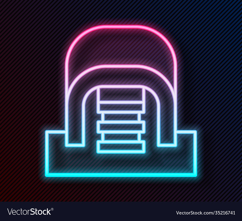 Glowing neon line hangar with servers icon