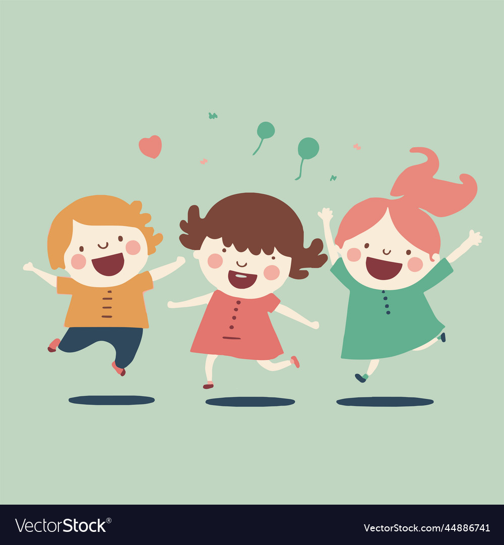 Happy cute kids children jumping flat design