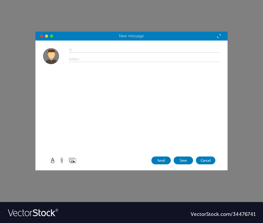 Mail window template for new message with subject vector image Mail window template for new message with subject