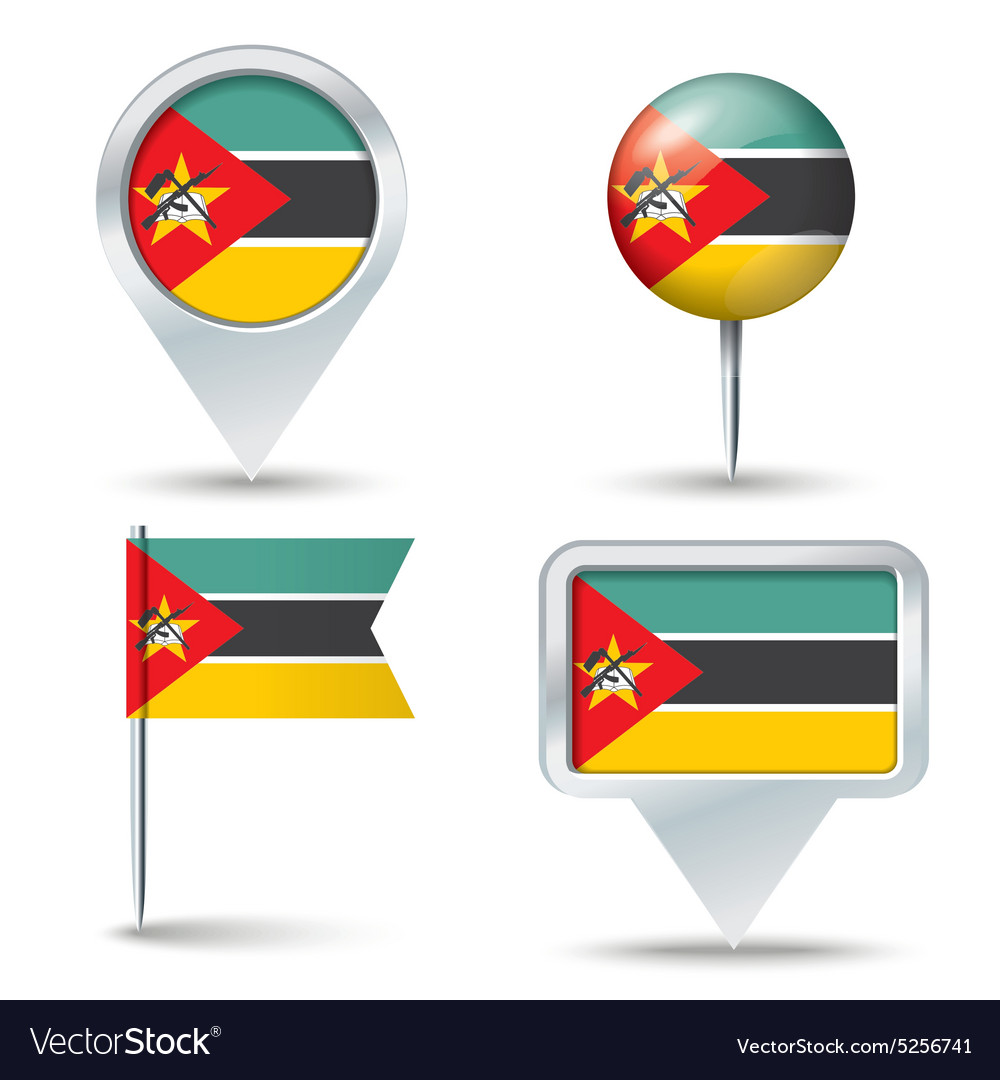 Map pins with flag of mozambique