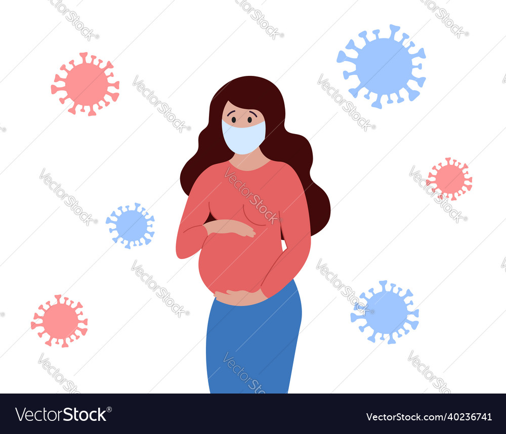 Pregnant woman in medical facial mask and covid19