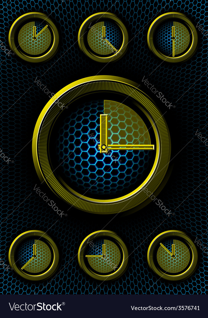 Set of clocks with hex background