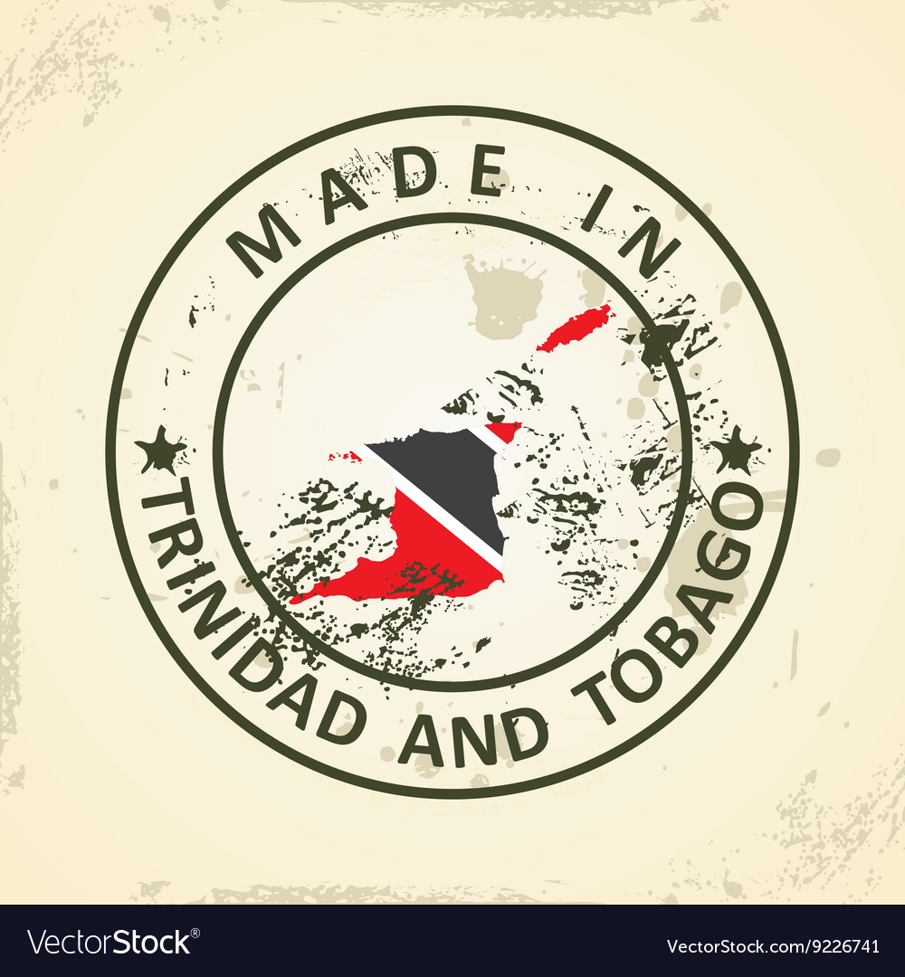 Stamp with map flag of trinidad and tobago
