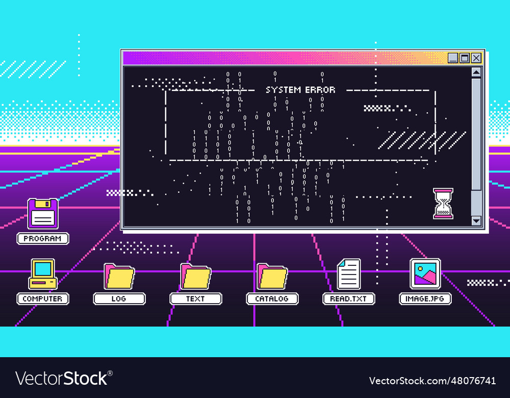 Vaporwave 80s interface screen retro terminal Vector Image