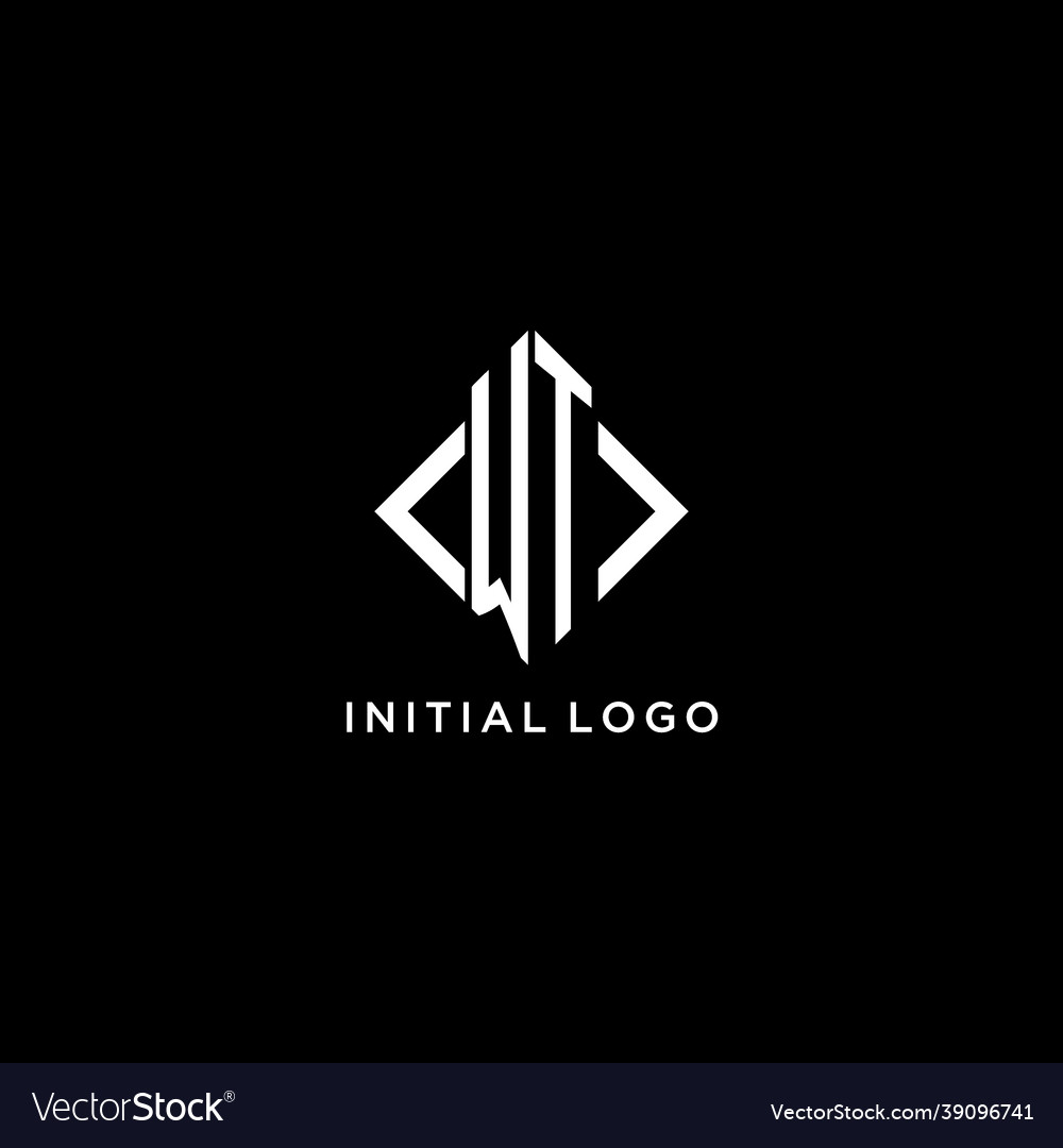 Wt initial monogram with rhombus shape logo design