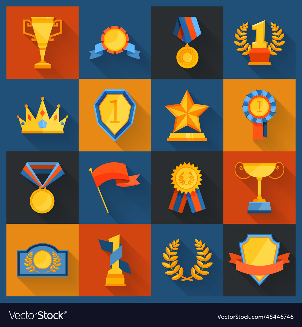 Award icons set flat