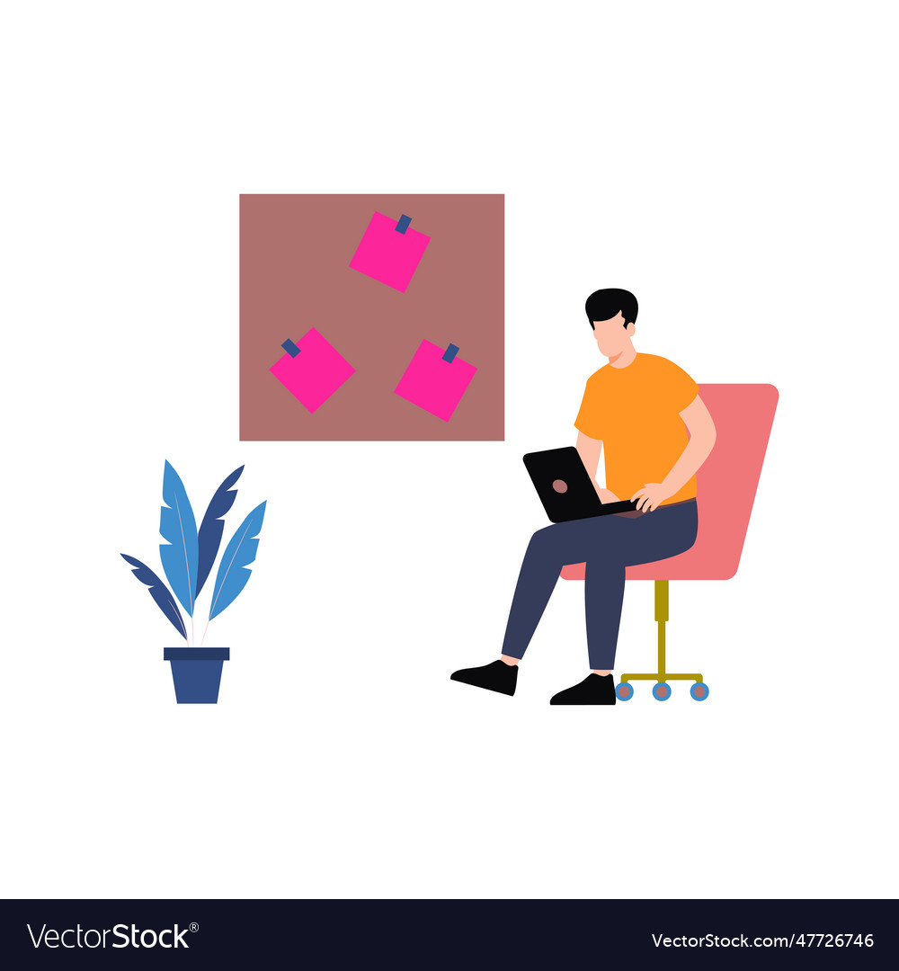 Boy is working on his laptop