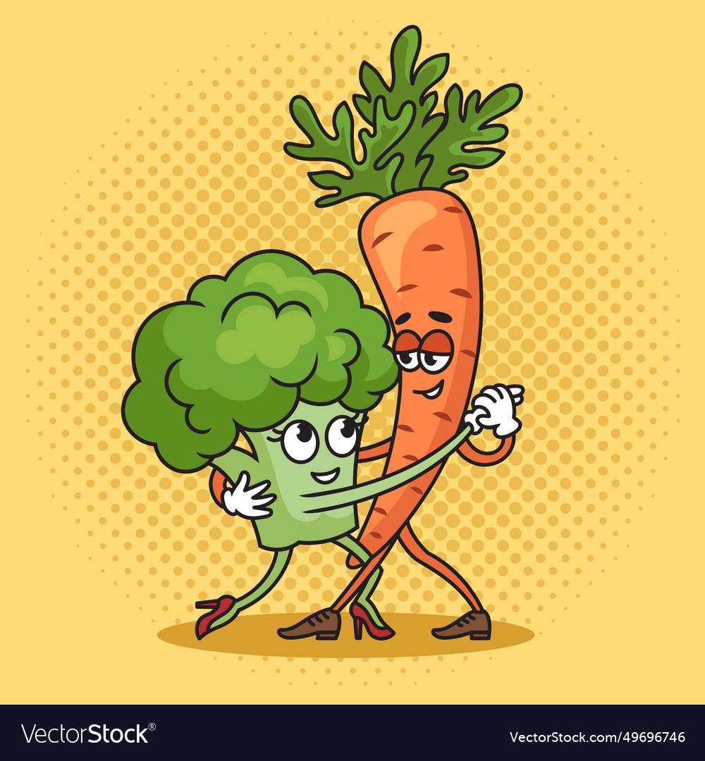 Broccoli and carrot dance tango hand drawn Vector Image