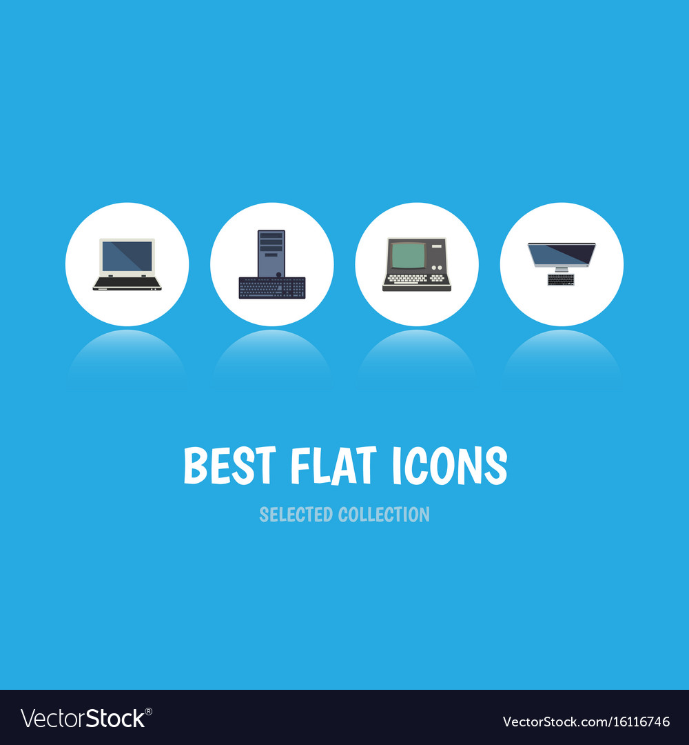 Flat icon computer set of processor notebook