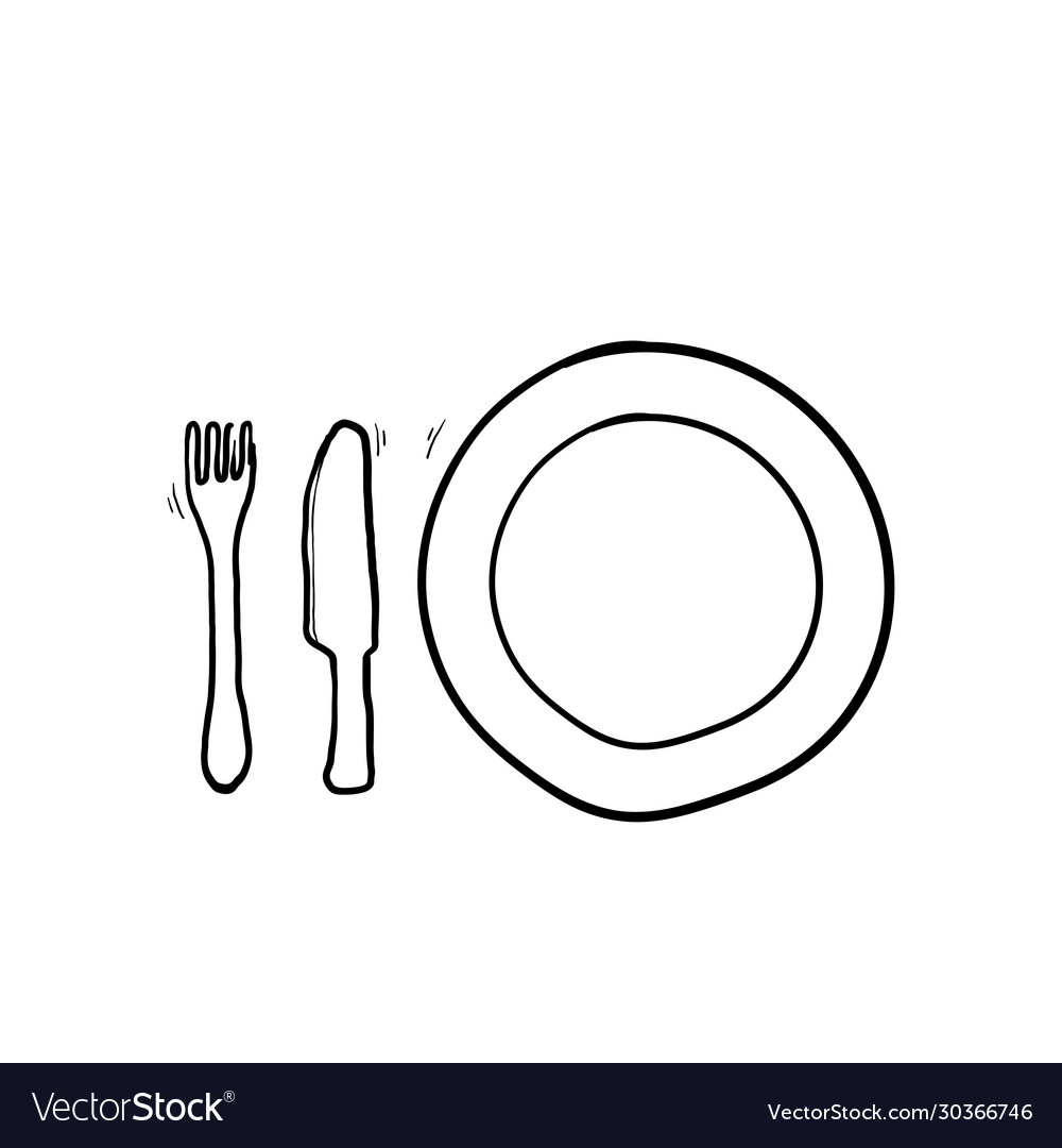 Hand drawn plate and knife with a fork icon doodle Hand drawn plate and knife with a fork icon doodle