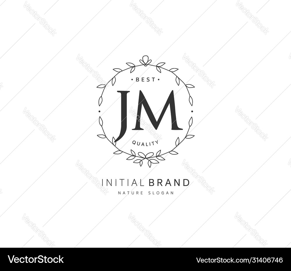 J M Jm Beauty Initial Logo Handwriting Logo Vector Image