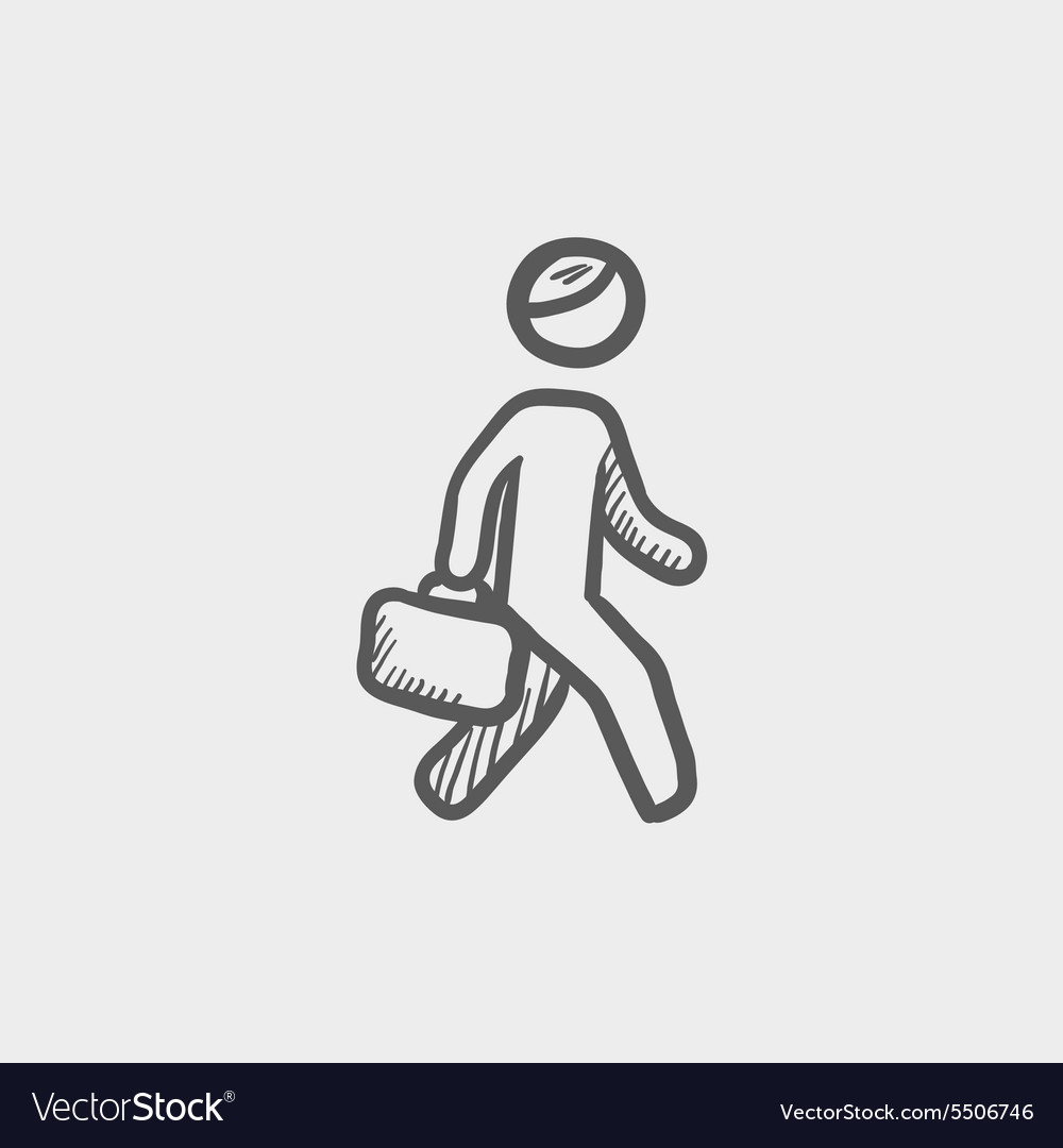 Man walking with briefcase sketch icon