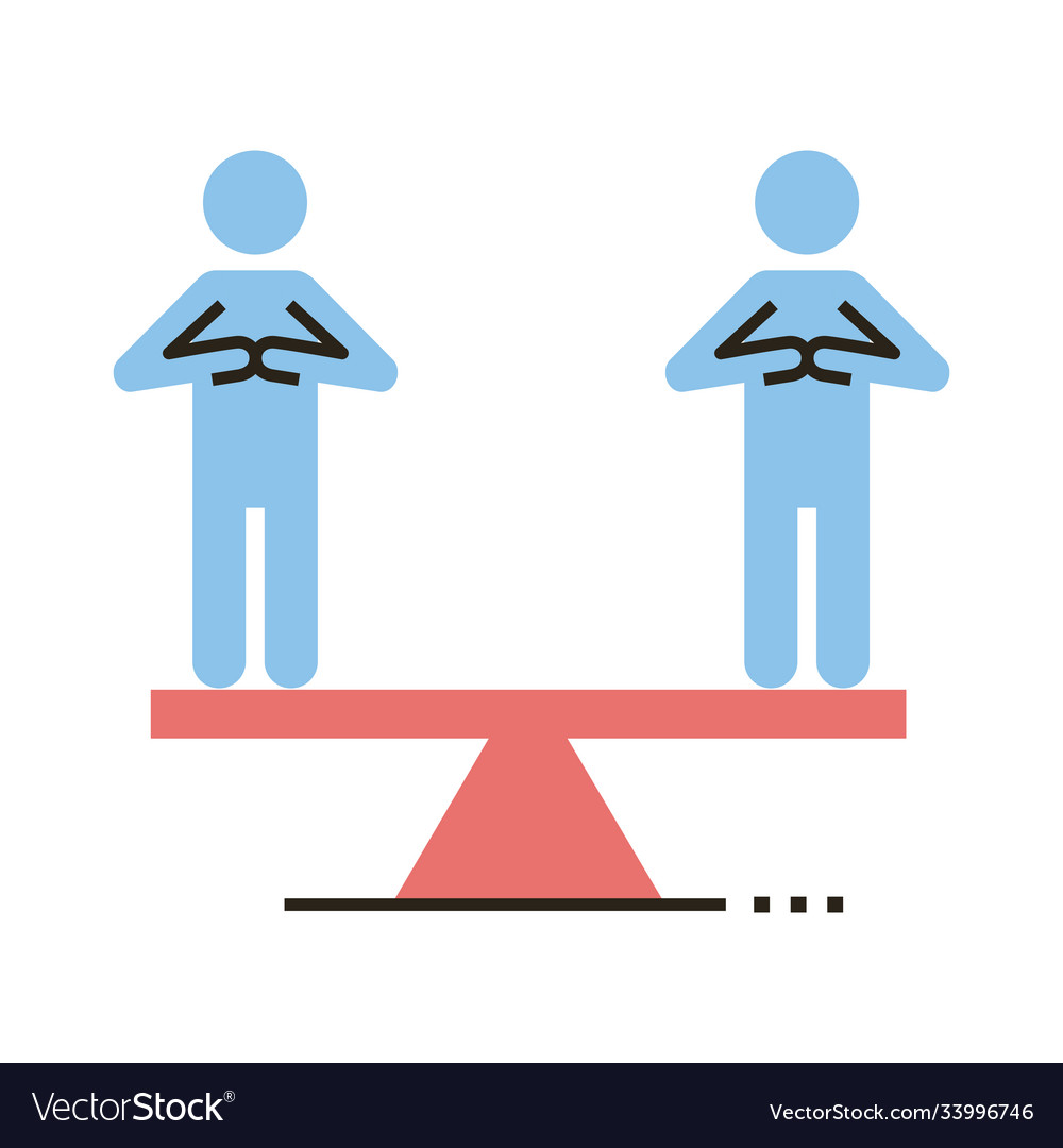 Persons silhouettes in scale balance line and fill