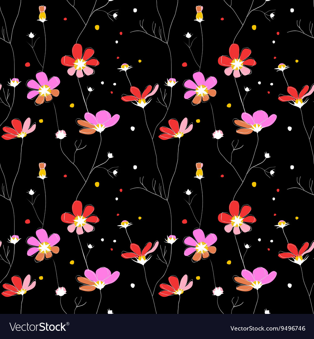 pink flowers seamless pattern on black background vector image vectorstock