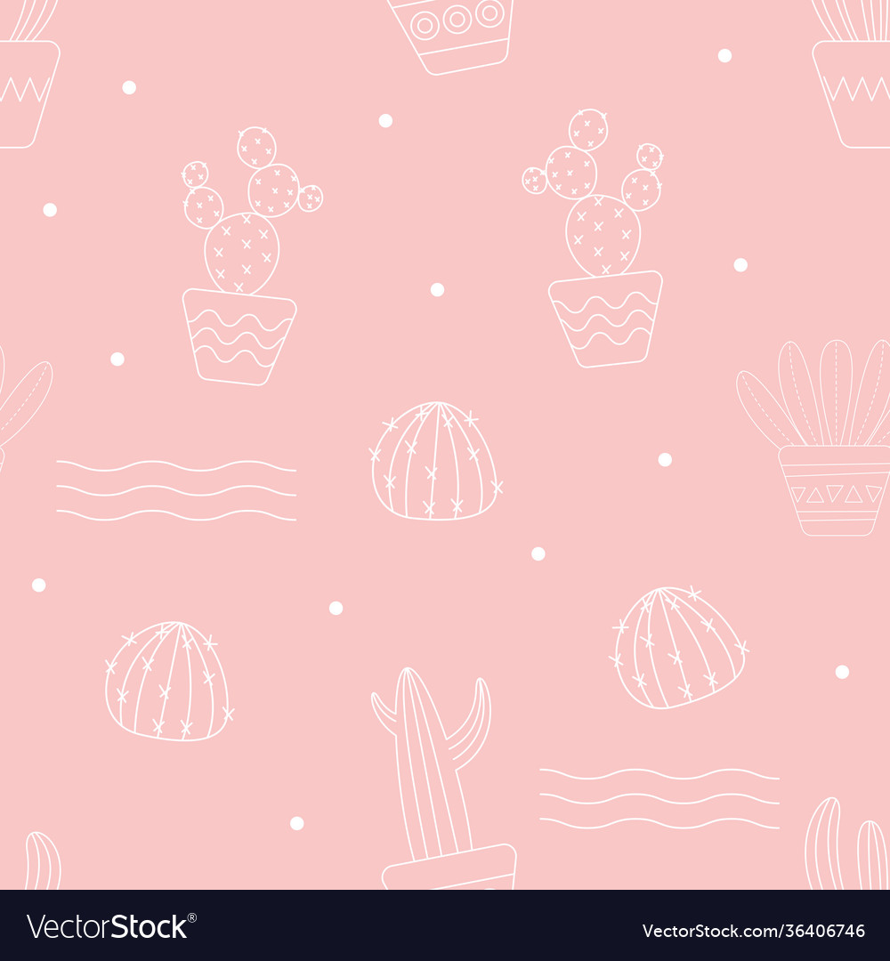 Seamless pattern with outline cactus