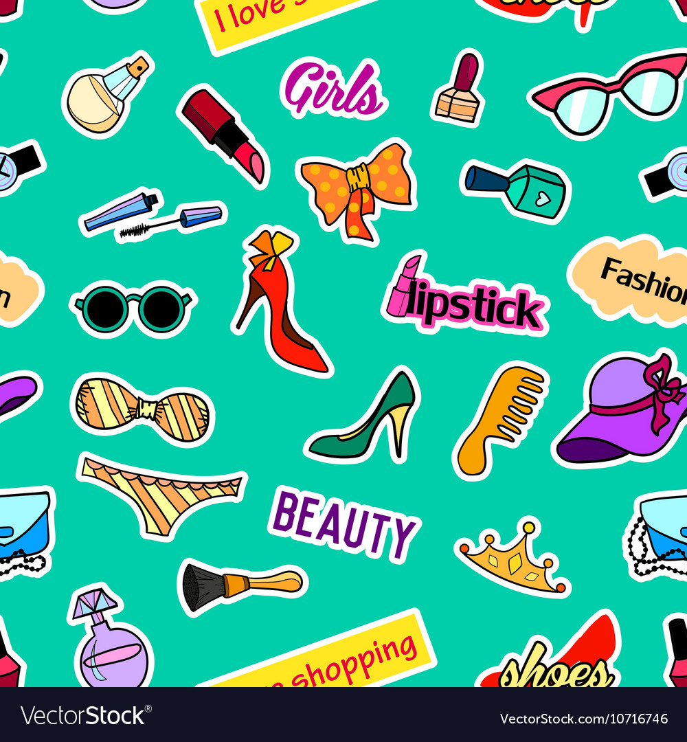 Seamless pattern with patch badges pop art