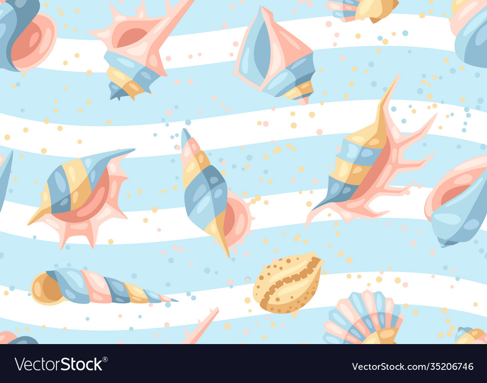 Seamless pattern with seashells vector image Seamless pattern with seashells