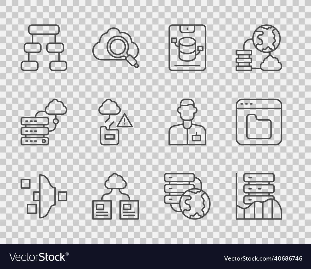 Set line filter setting server data web hosting vector image Set line filter setting server data web hosting