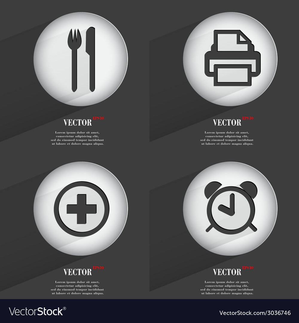 Set of trendy buttons icons with long shadow