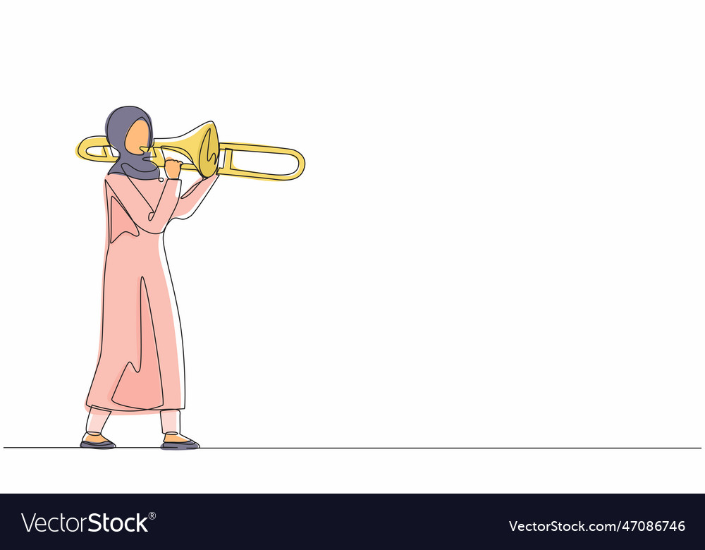 Single one line drawing arabian trombone player