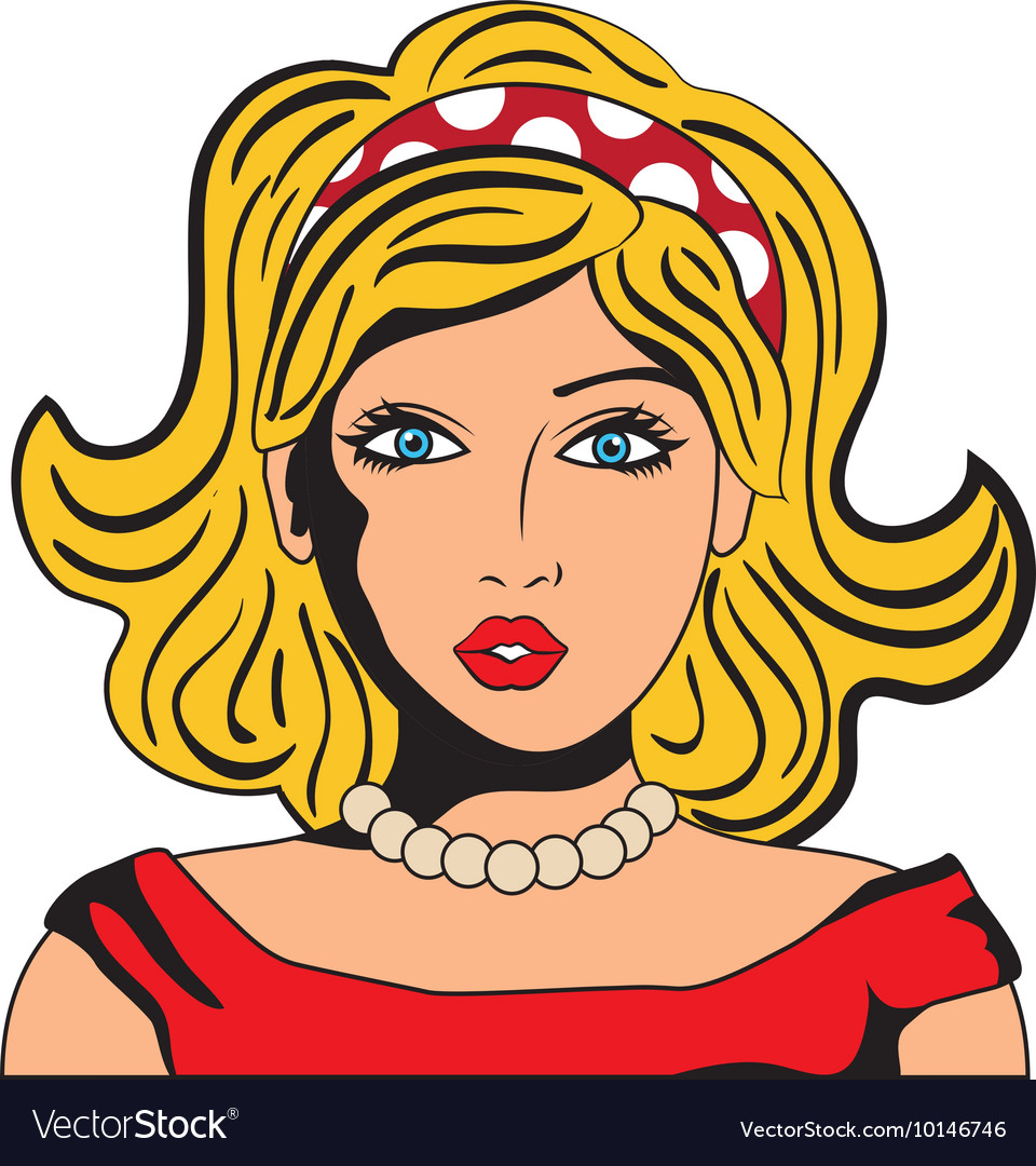 Woman girl retro hair pop art icon graphic