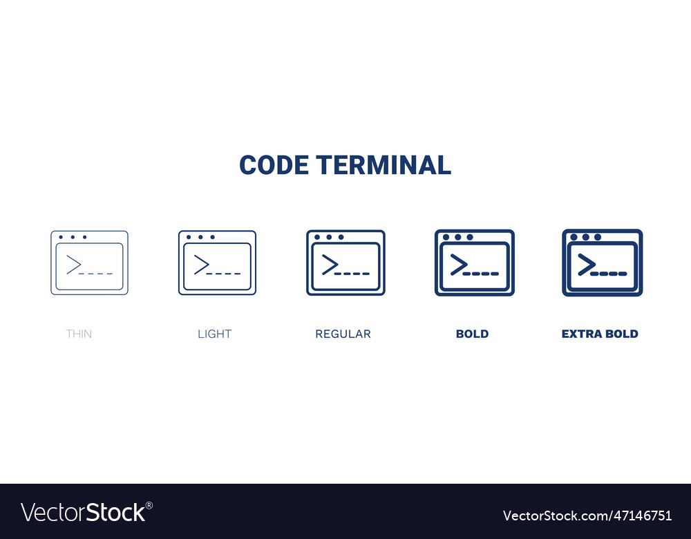 Code terminal icon thin light regular bold black vector image Code terminal icon thin light regular bold black