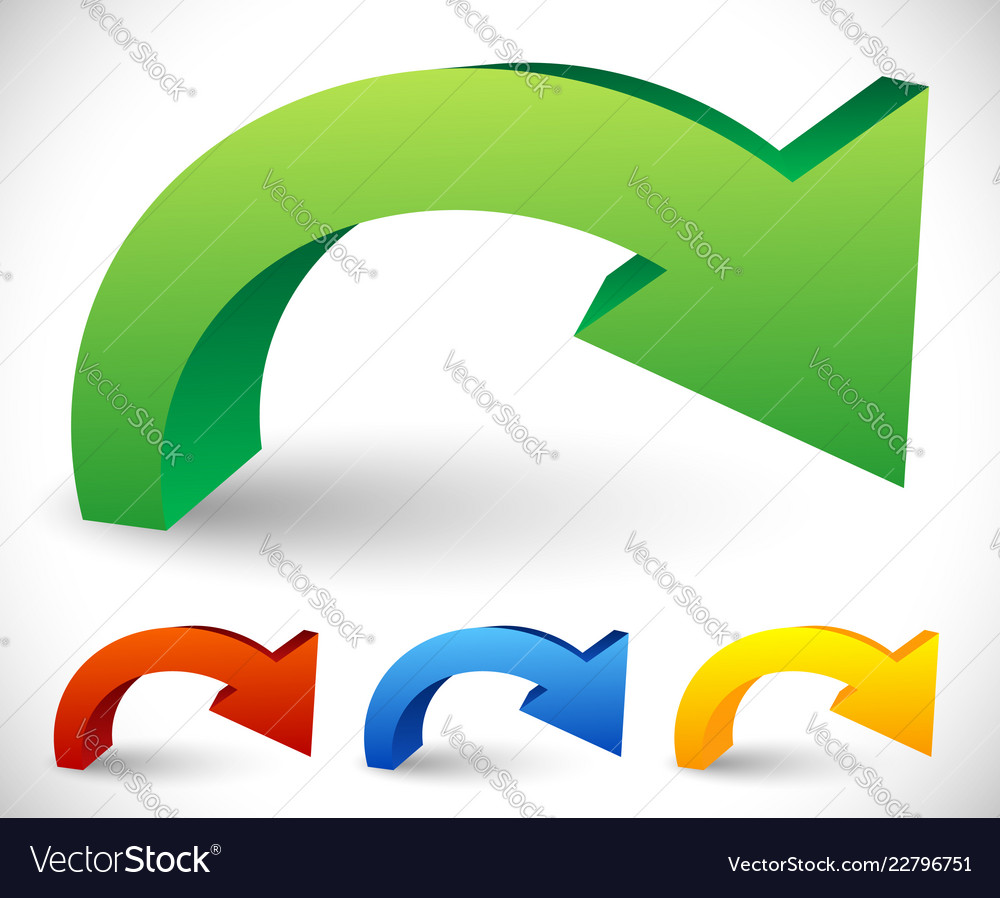 Curved bent colorful arrow elements isolated
