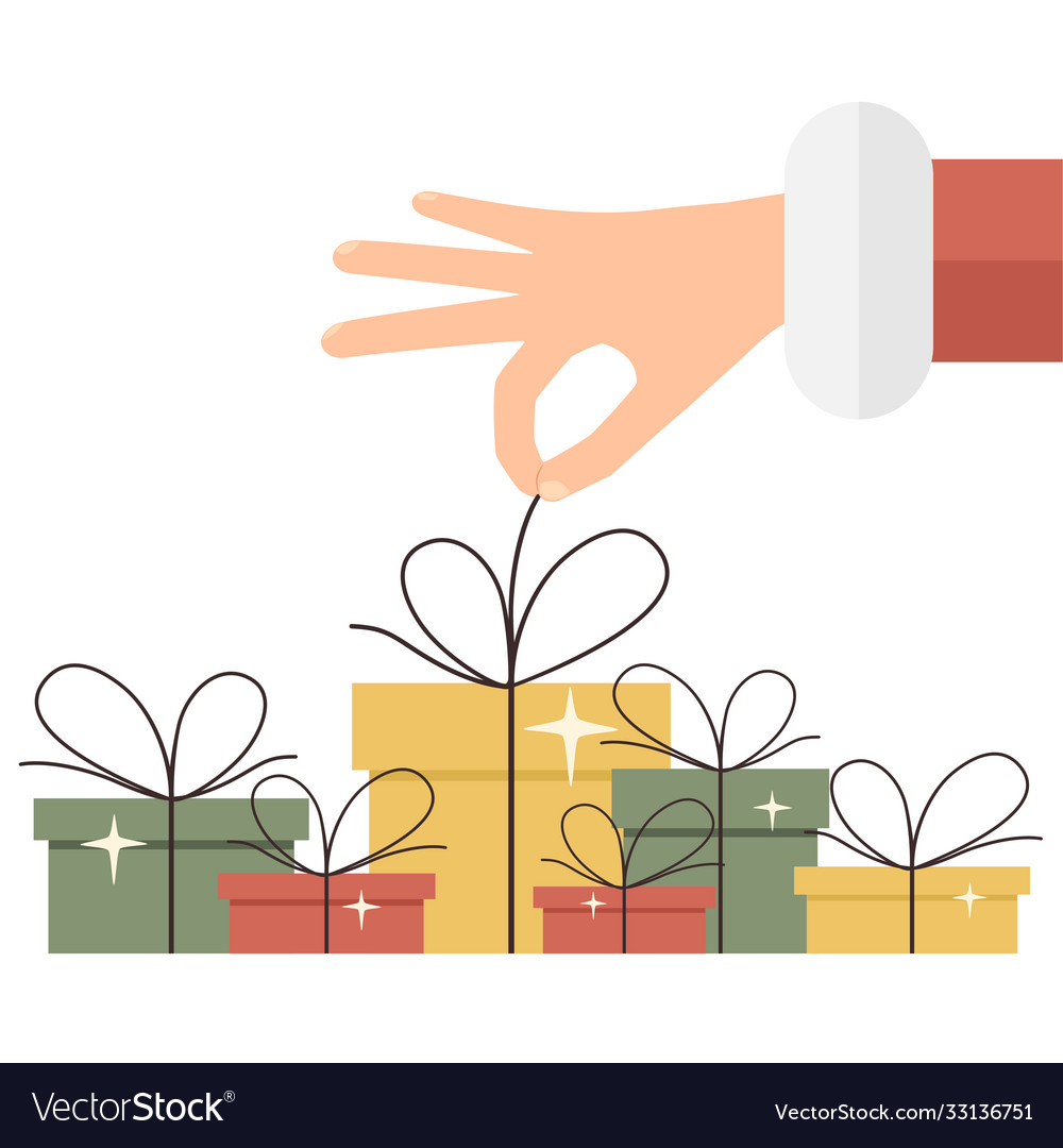 Santas hand with christmas gifts