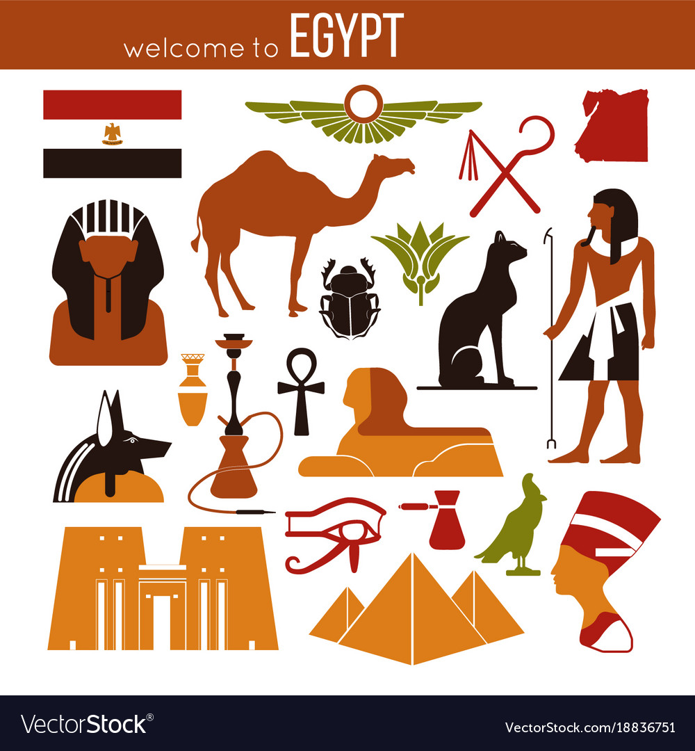 Set of egypt symbols and landmarks flat Royalty Free Vector