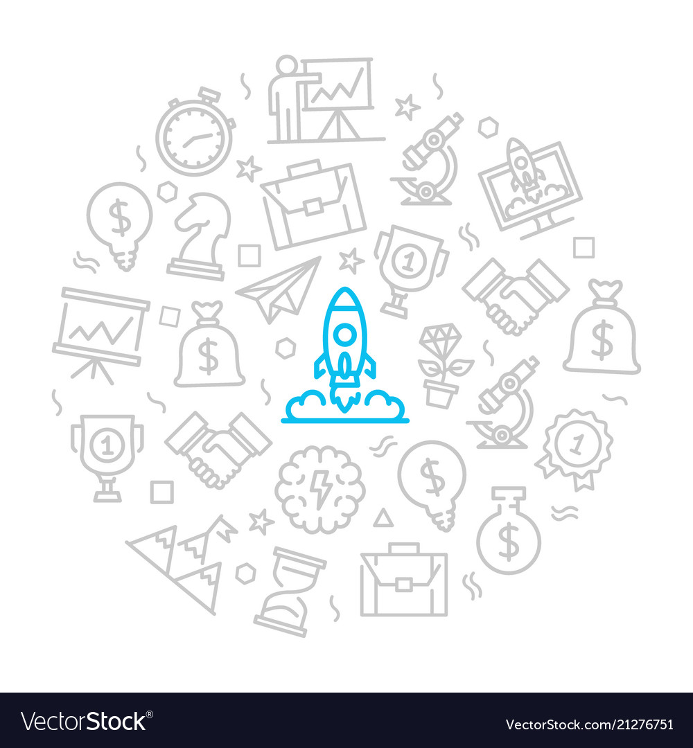 Set of startup and business icons in circle